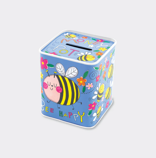 Kids Money Pot Tin - 'Money Pot' Purple Bees