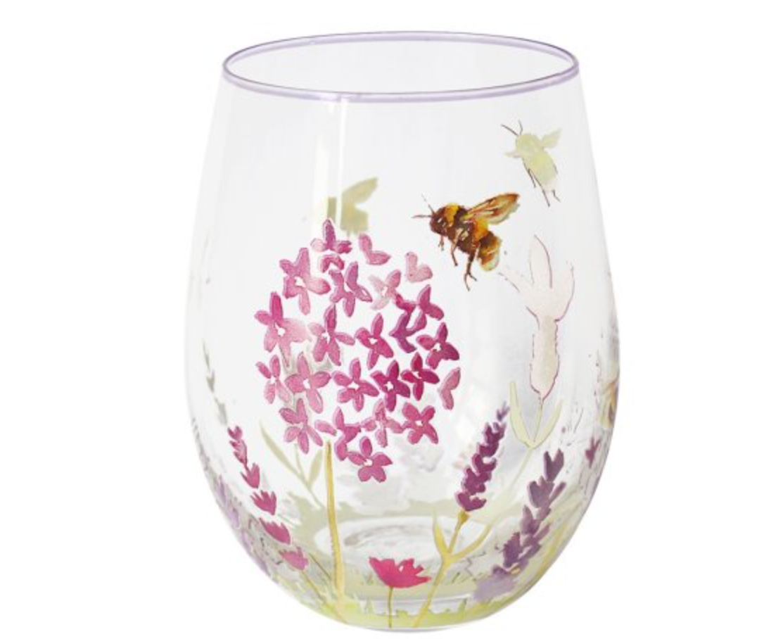 Lavender and Bees Stemless Glass