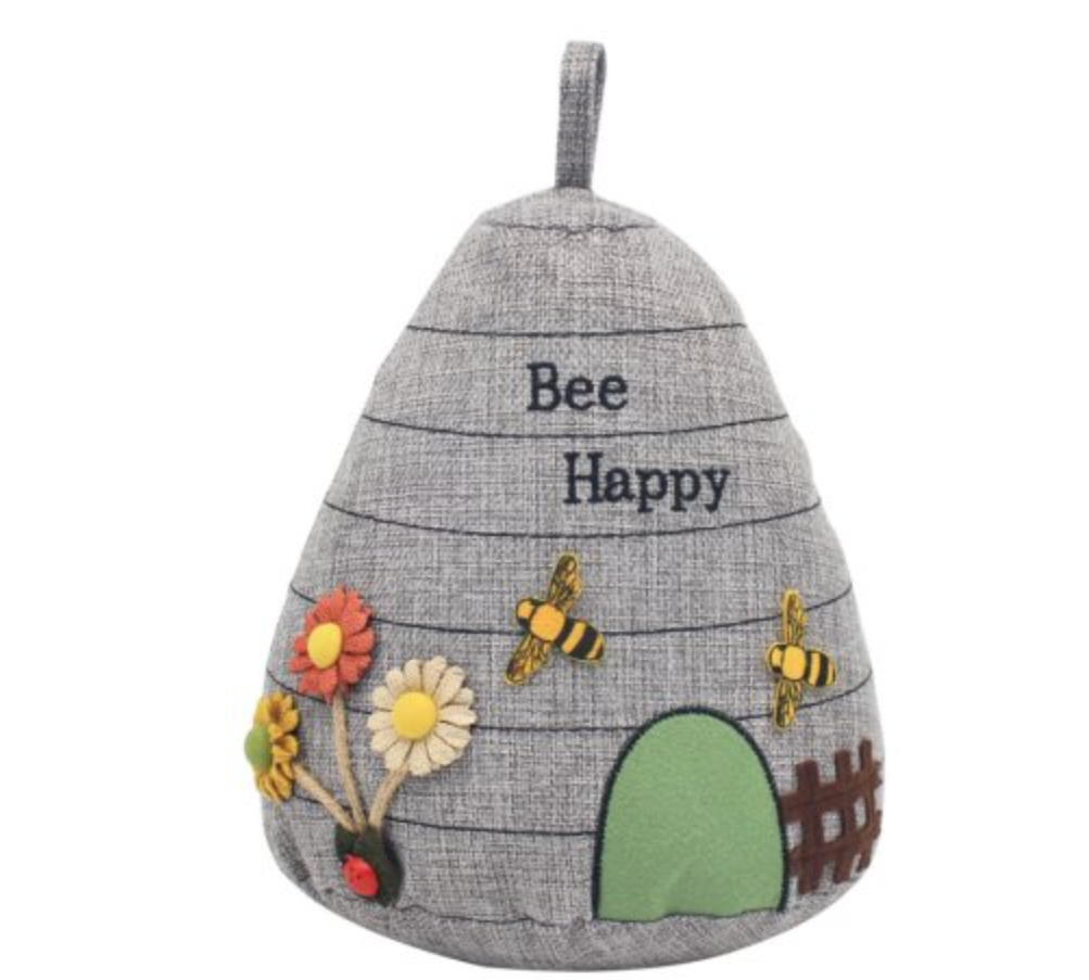 Bee Happy Beehive Door Stop Grey